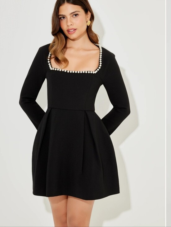 Odd Muse Dresses & Skirts - NWT Odd Muse Black Mini Dress with Pearl-Trim Square Neckline Medium